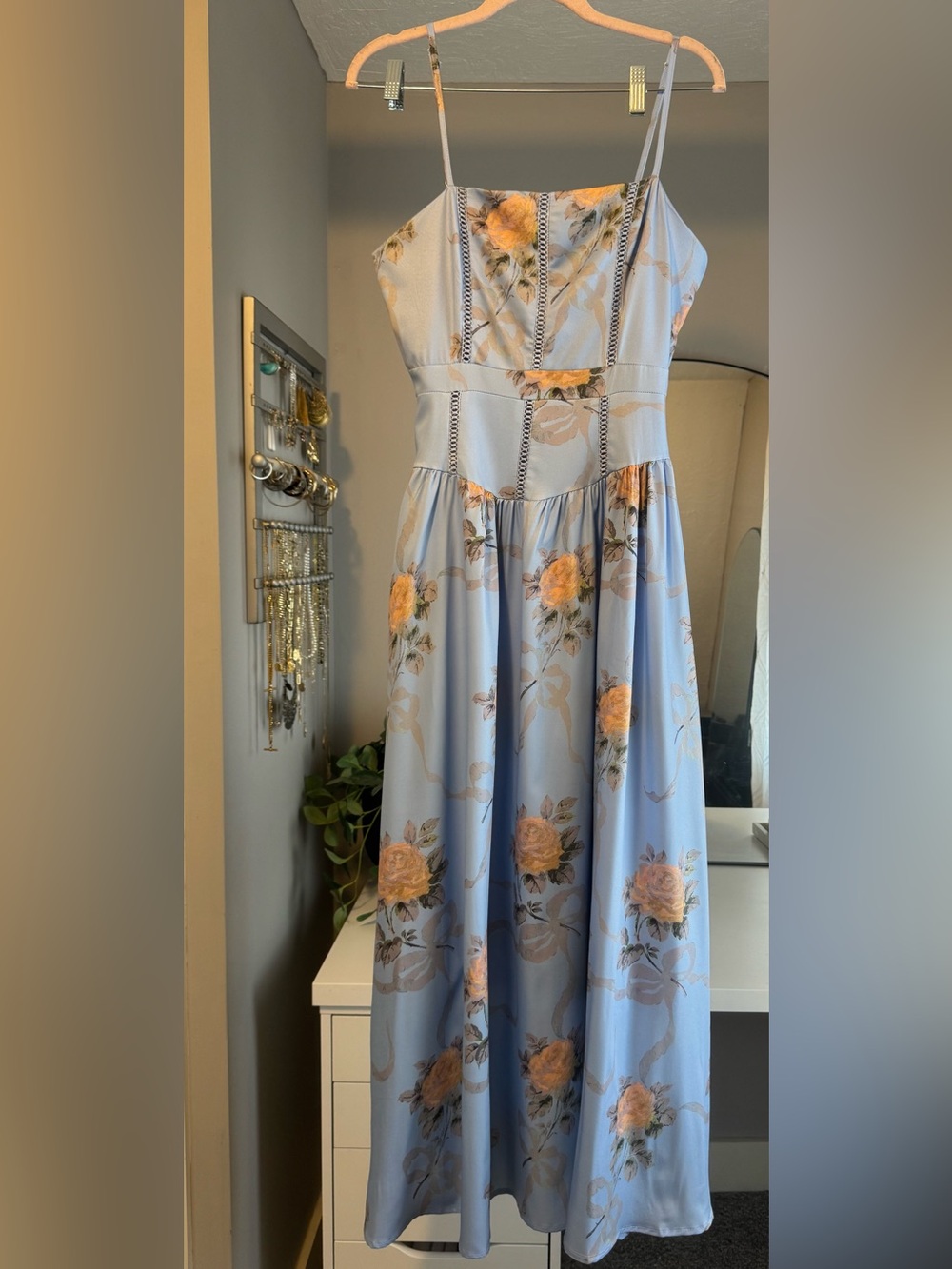 Light Blue Floral Sundress with Spaghetti Straps - Picture 3 of 4
